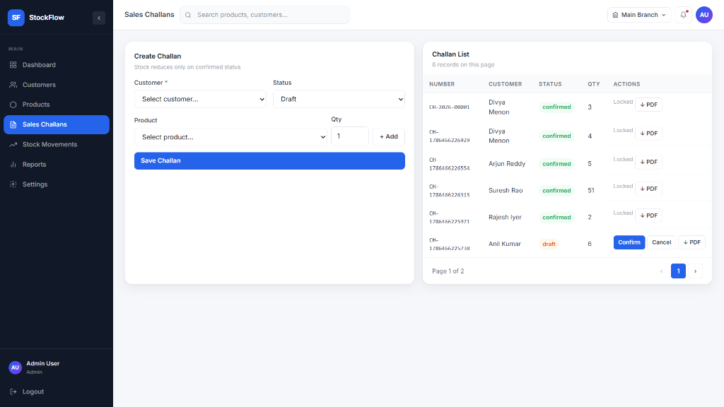 StockFlow ERP Sales Challan
